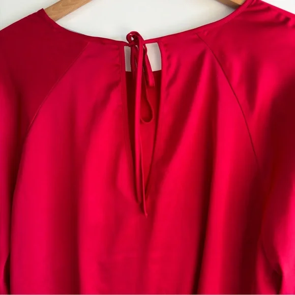 ELOQUII Satin Blouse Size 16 Balloon Sleeve Tie Back Red Holiday Party Top Plus - Picture 16 of 16